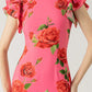 🎉Hot Sale 50% OFF🥳Cheongsam Style Rose Floral Print Tiered Flare Sleeve Stretch Maxi Dress
