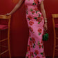 🎉Hot Sale 50% OFF🥳Cheongsam Style Rose Floral Print Tiered Flare Sleeve Stretch Maxi Dress