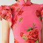 🎉Hot Sale 50% OFF🥳Cheongsam Style Rose Floral Print Tiered Flare Sleeve Stretch Maxi Dress