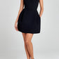 Cindy Faux Pearl Flower Applique Square Neck Pocketed Mini Dress