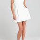 Cindy Faux Pearl Flower Applique Square Neck Pocketed Mini Dress
