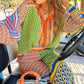 Brazil's Joyful Spirit Colorful Unique Print Balloon Sleeve Button Loose Shirt Set
