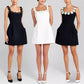 Cindy Faux Pearl Flower Applique Square Neck Pocketed Mini Dress